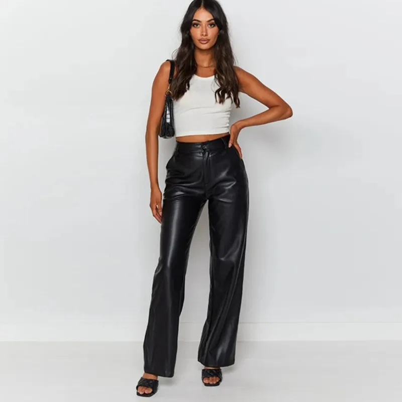 Elegant High-Elastic PU Leather Flared Pants - Green & Sexy