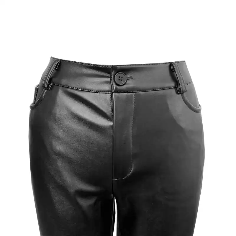 High-Waist PU Leather Pants with Hem Split - Sleek & Sexy