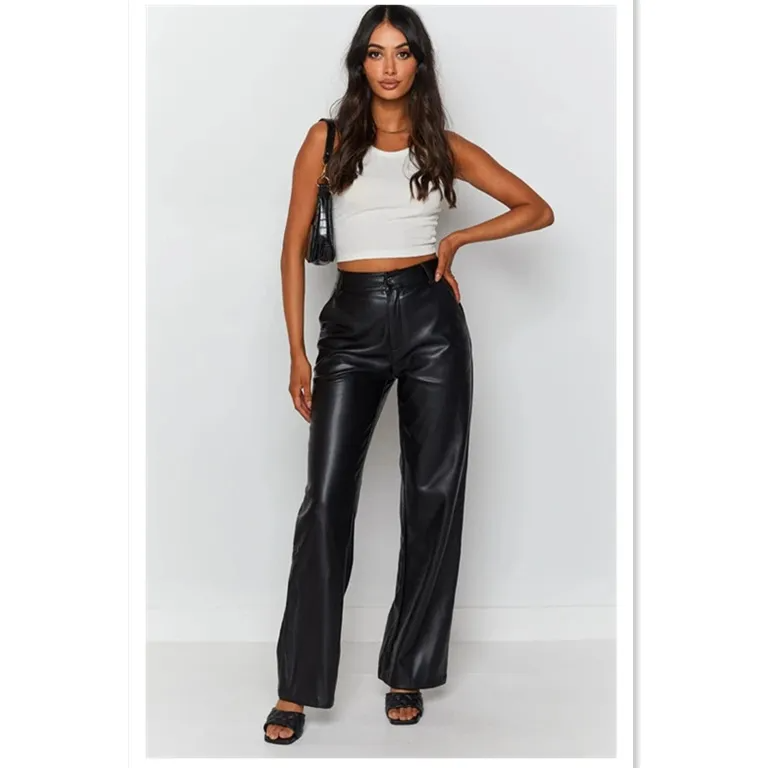 Elegant High-Elastic PU Leather Flared Pants - Green & Sexy