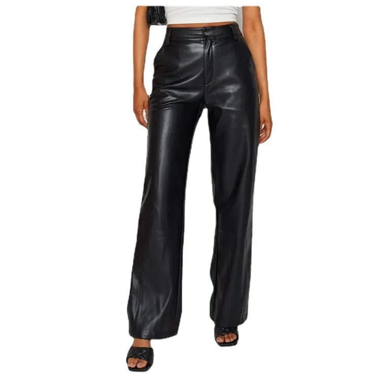 Elegant High-Elastic PU Leather Flared Pants - Green & Sexy