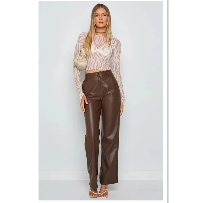 Elegant High-Elastic PU Leather Flared Pants - Green & Sexy