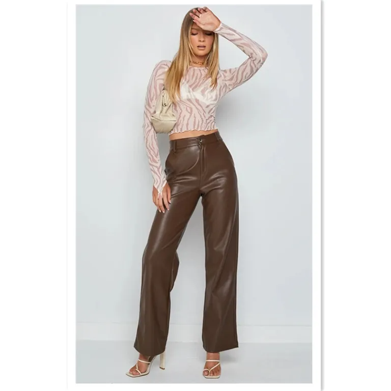 Elegant High-Elastic PU Leather Flared Pants - Green & Sexy