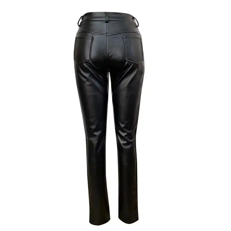 High-Waist PU Leather Pants with Hem Split - Sleek & Sexy